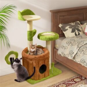 36" Jungle Theme Cat Tree with Washable Peach-Skin Covers and Sisal Post - image 6 36" Jungle Theme Cat Tree with Washable Peach-Skin Covers and Sisal Post view 6