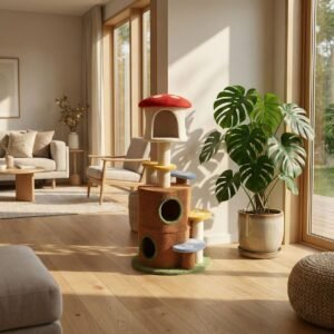 Mushroom Cat Tree with Two Cave Hideouts and Four Plush Perches - image 5 Mushroom Cat Tree with Two Cave Hideouts and Four Plush Perches view 5