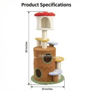 Mushroom Cat Tree with Two Cave Hideouts and Four Plush Perches - image 6 Mushroom Cat Tree with Two Cave Hideouts and Four Plush Perches view 6