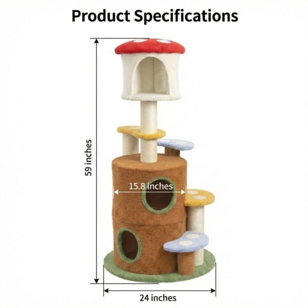 Mushroom Cat Tree with Two Cave Hideouts and Four Plush Perches - image 6 Mushroom Cat Tree with Two Cave Hideouts and Four Plush Perches view 6