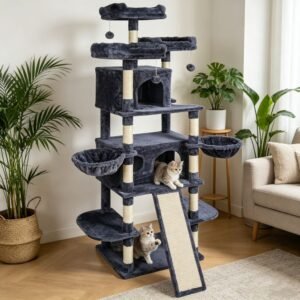 Multi-Level Cat Tree for Large Cats with Two Condos and Two Hammocks