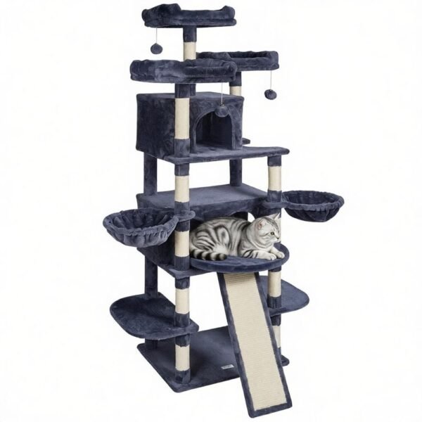 Multi-Level Cat Tree for Large Cats with Two Condos and Two Hammocks - image 2 Multi-Level Cat Tree for Large Cats with Two Condos and Two Hammocks view 2