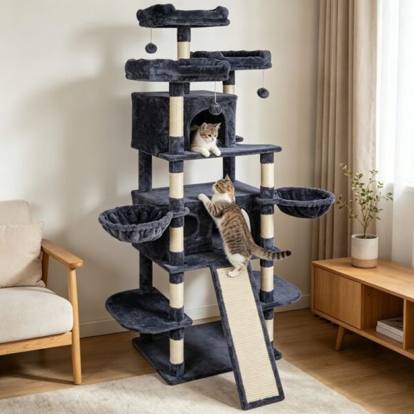 Multi-Level Cat Tree for Large Cats with Two Condos and Two Hammocks - image 3 Multi-Level Cat Tree for Large Cats with Two Condos and Two Hammocks view 3