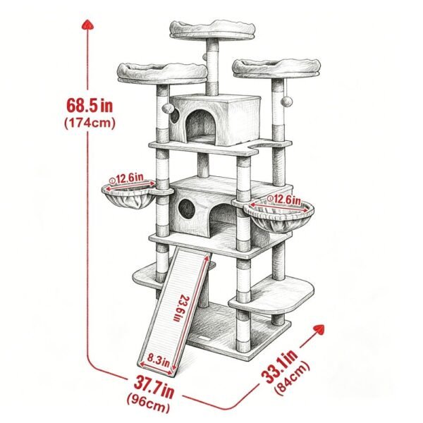Multi-Level Cat Tree for Large Cats with Two Condos and Two Hammocks - image 4 Multi-Level Cat Tree for Large Cats with Two Condos and Two Hammocks view 4