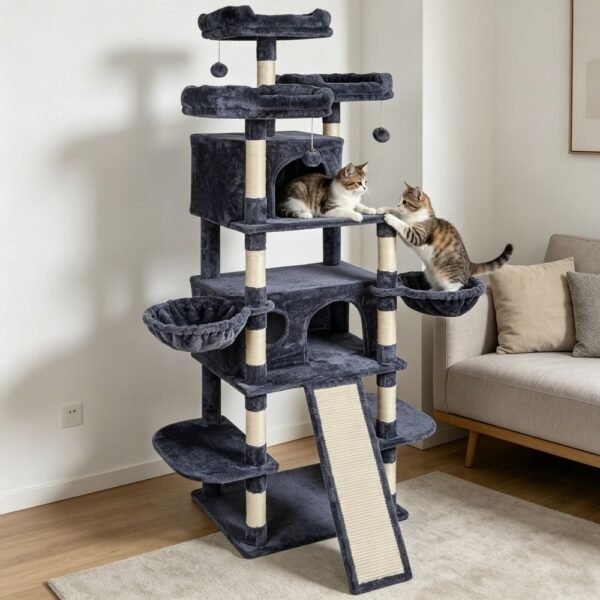 Multi-Level Cat Tree for Large Cats with Two Condos and Two Hammocks - image 5 Multi-Level Cat Tree for Large Cats with Two Condos and Two Hammocks view 5