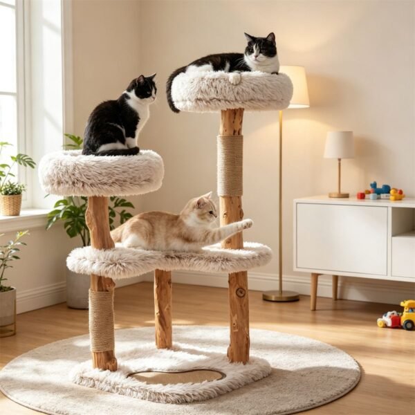 40" Solid Wood Cat Tree with Washable Cushions and Jute Scratching Posts - image 2 40" Solid Wood Cat Tree with Washable Cushions and Jute Scratching Posts view 2