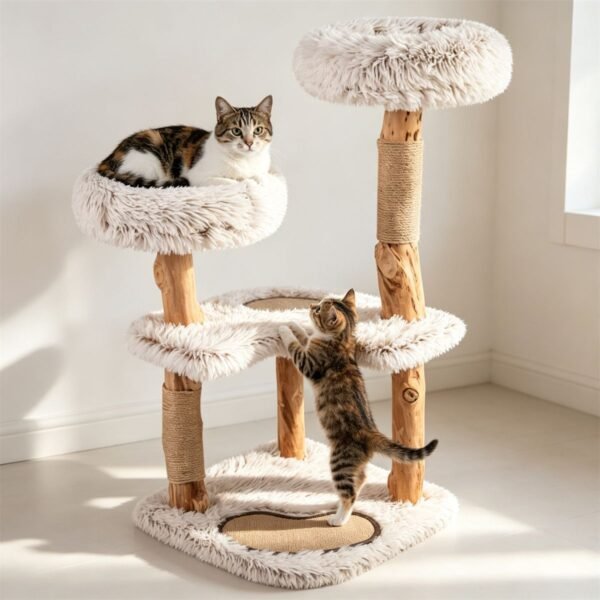 40" Solid Wood Cat Tree with Washable Cushions and Jute Scratching Posts - image 3 40" Solid Wood Cat Tree with Washable Cushions and Jute Scratching Posts view 3