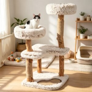 40" Solid Wood Cat Tree with Washable Cushions and Jute Scratching Posts - image 5 40" Solid Wood Cat Tree with Washable Cushions and Jute Scratching Posts view 5