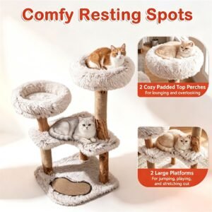 40" Solid Wood Cat Tree with Washable Cushions and Jute Scratching Posts - image 7 40" Solid Wood Cat Tree with Washable Cushions and Jute Scratching Posts view 7