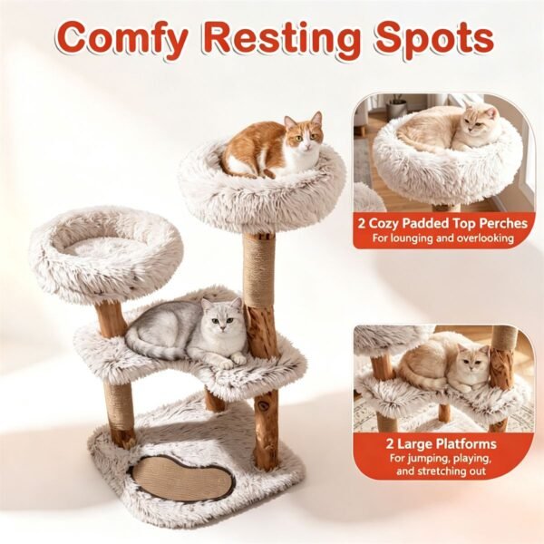 40" Solid Wood Cat Tree with Washable Cushions and Jute Scratching Posts - image 7 40" Solid Wood Cat Tree with Washable Cushions and Jute Scratching Posts view 7