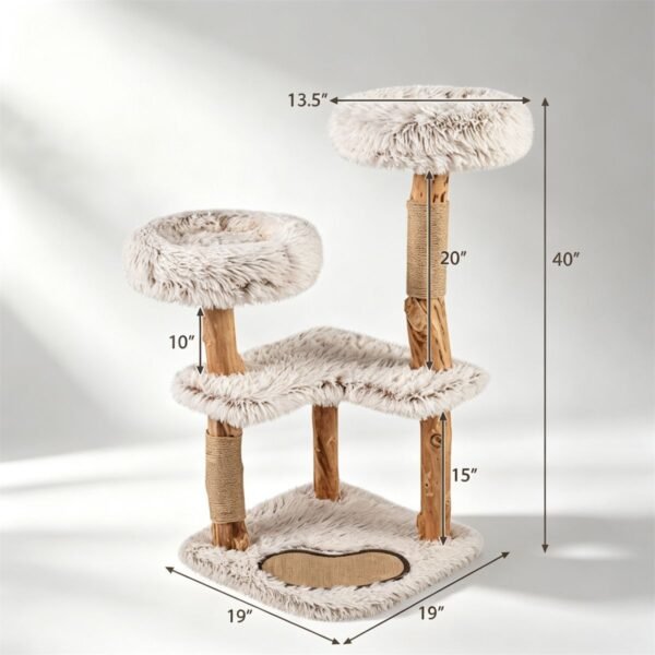 40" Solid Wood Cat Tree with Washable Cushions and Jute Scratching Posts - image 8 40" Solid Wood Cat Tree with Washable Cushions and Jute Scratching Posts view 8