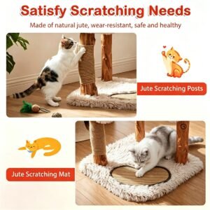 40" Solid Wood Cat Tree with Washable Cushions and Jute Scratching Posts - image 9 40" Solid Wood Cat Tree with Washable Cushions and Jute Scratching Posts view 9