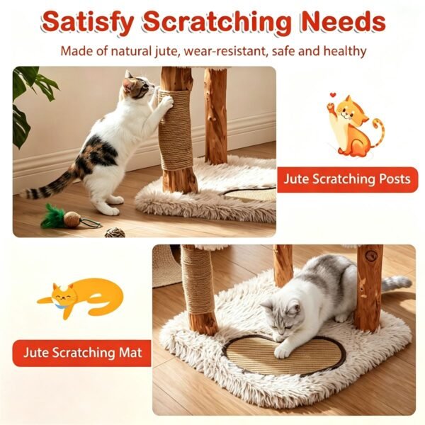 40" Solid Wood Cat Tree with Washable Cushions and Jute Scratching Posts - image 9 40" Solid Wood Cat Tree with Washable Cushions and Jute Scratching Posts view 9