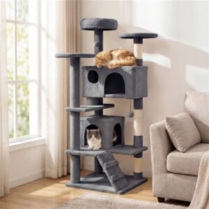 52" Cat Tree Tower with Two Condos and Sisal Posts, Light Gray