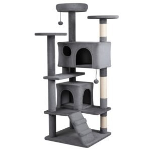 52" Cat Tree Tower with Two Condos and Sisal Posts, Light Gray - image 5 52" Cat Tree Tower with Two Condos and Sisal Posts Light Gray view 5