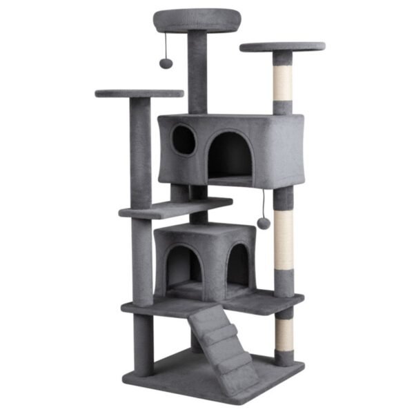 52" Cat Tree Tower with Two Condos and Sisal Posts, Light Gray - image 5 52" Cat Tree Tower with Two Condos and Sisal Posts Light Gray view 5