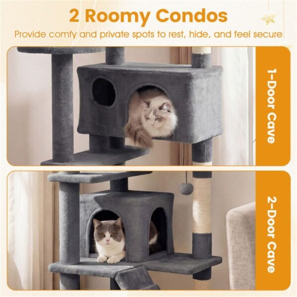 52" Cat Tree Tower with Two Condos and Sisal Posts, Light Gray - image 6 52" Cat Tree Tower with Two Condos and Sisal Posts Light Gray view 6