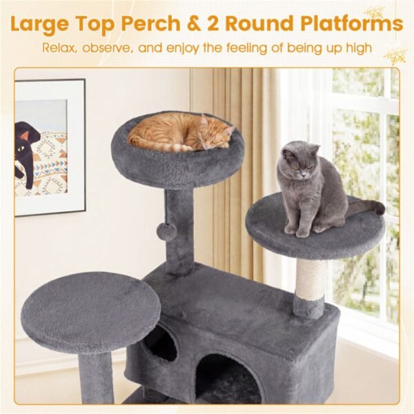 52" Cat Tree Tower with Two Condos and Sisal Posts, Light Gray - image 8 52" Cat Tree Tower with Two Condos and Sisal Posts Light Gray view 8