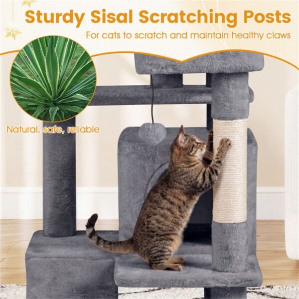 52" Cat Tree Tower with Two Condos and Sisal Posts, Light Gray - image 9 52" Cat Tree Tower with Two Condos and Sisal Posts Light Gray view 9