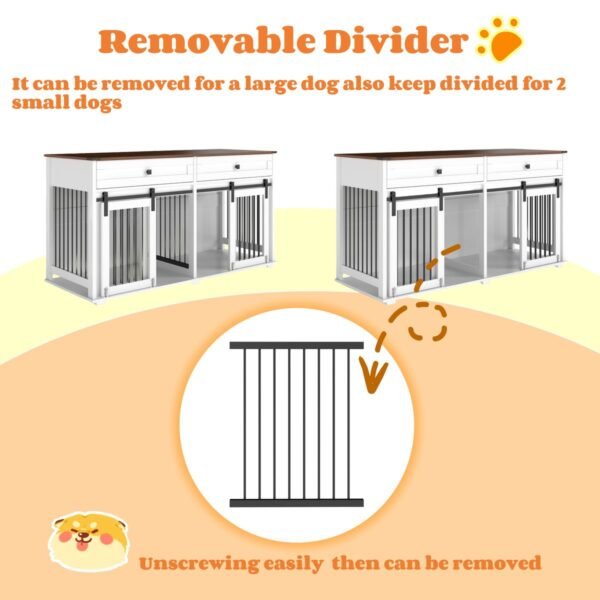 63" Double Dog Crate Furniture with Two Drawers and Sliding Doors - image 16 63" Double Dog Crate Furniture with Two Drawers and Sliding Doors view 16