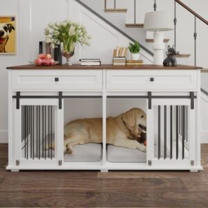 63" Double Dog Crate Furniture with Two Drawers and Sliding Doors - image 17 63" Double Dog Crate Furniture with Two Drawers and Sliding Doors view 17