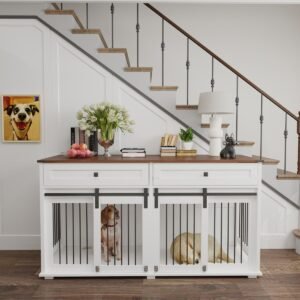 63" Double Dog Crate Furniture with Two Drawers and Sliding Doors - image 18 63" Double Dog Crate Furniture with Two Drawers and Sliding Doors view 18