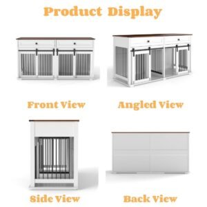 63" Double Dog Crate Furniture with Two Drawers and Sliding Doors - image 20 63" Double Dog Crate Furniture with Two Drawers and Sliding Doors view 20