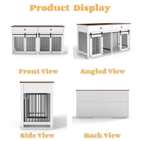 63" Double Dog Crate Furniture with Two Drawers and Sliding Doors - image 20 63" Double Dog Crate Furniture with Two Drawers and Sliding Doors view 20