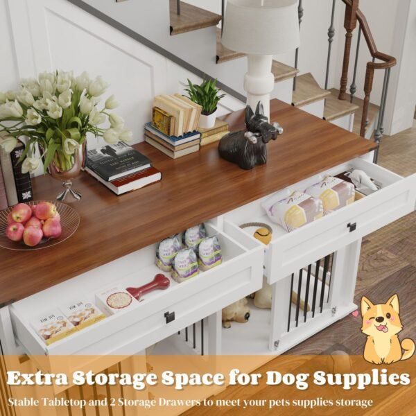 63" Double Dog Crate Furniture with Two Drawers and Sliding Doors - image 22 63" Double Dog Crate Furniture with Two Drawers and Sliding Doors view 22