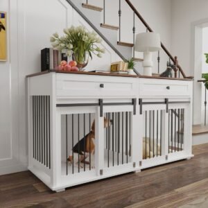 63" Double Dog Crate Furniture with Two Drawers and Sliding Doors - image 23 63" Double Dog Crate Furniture with Two Drawers and Sliding Doors view 23