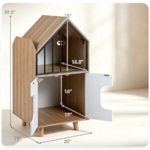 Hidden Cat Litter Box Cabinet with Elevated Cat Lounge, Natural and White - image 7 Hidden Cat Litter Box Cabinet with Elevated Cat Lounge Natural and White view 7