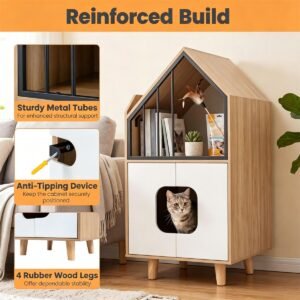 Hidden Cat Litter Box Cabinet with Elevated Cat Lounge, Natural and White - image 9 Hidden Cat Litter Box Cabinet with Elevated Cat Lounge Natural and White view 9