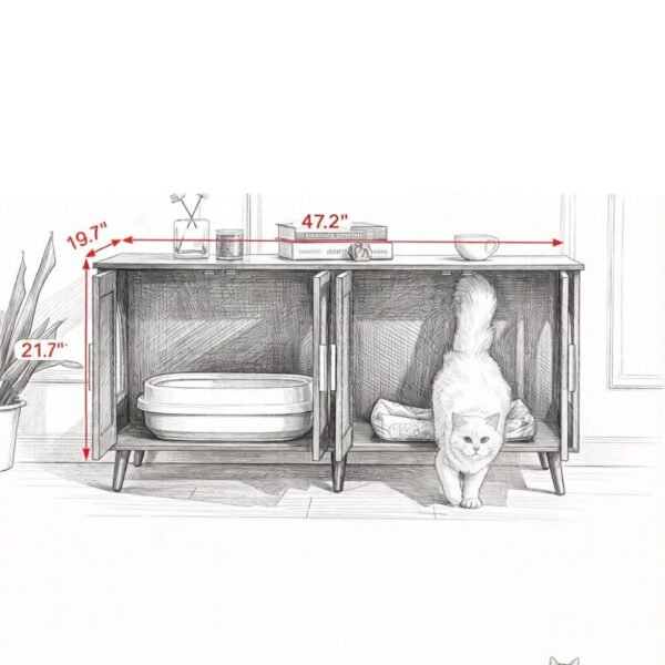 Rattan-Door Cat Litter Box Cabinet, 47" Sideboard Style - image 6 Rattan-Door Cat Litter Box Cabinet 47" Sideboard Style view 6