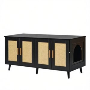 Rattan-Door Cat Litter Box Cabinet, 47" Sideboard Style - image 7 Rattan-Door Cat Litter Box Cabinet 47" Sideboard Style view 7