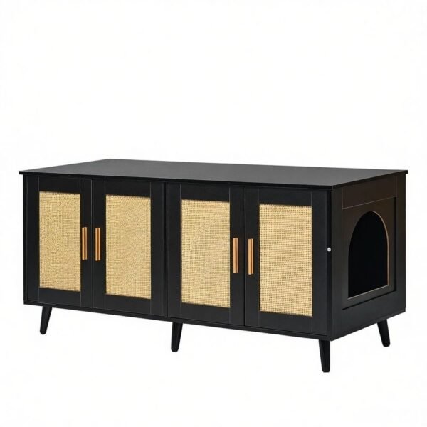 Rattan-Door Cat Litter Box Cabinet, 47" Sideboard Style - image 7 Rattan-Door Cat Litter Box Cabinet 47" Sideboard Style view 7
