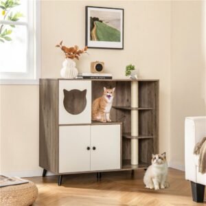 Cat Litter Box Cabinet with Three Scratching Posts and Cat Condo, 40"