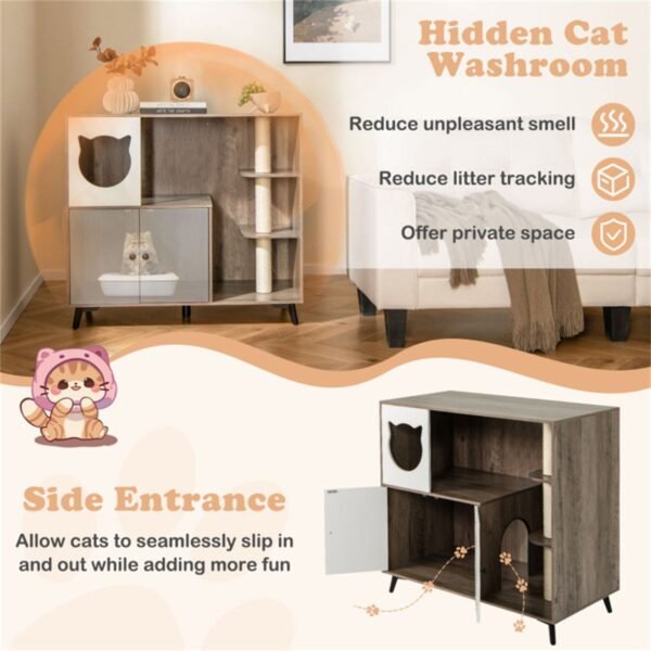 Cat Litter Box Cabinet with Three Scratching Posts and Cat Condo, 40" - image 2 Cat Litter Box Cabinet with Three Scratching Posts and Cat Condo 40" view 2