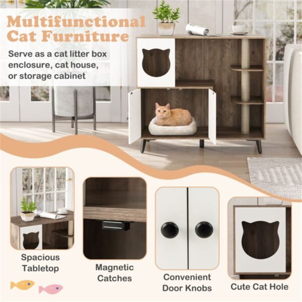 Cat Litter Box Cabinet with Three Scratching Posts and Cat Condo, 40" - image 3 Cat Litter Box Cabinet with Three Scratching Posts and Cat Condo 40" view 3