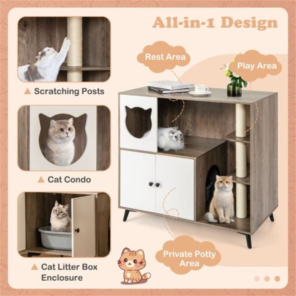 Cat Litter Box Cabinet with Three Scratching Posts and Cat Condo, 40" - image 4 Cat Litter Box Cabinet with Three Scratching Posts and Cat Condo 40" view 4