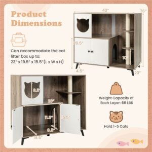 Cat Litter Box Cabinet with Three Scratching Posts and Cat Condo, 40" - image 7 Cat Litter Box Cabinet with Three Scratching Posts and Cat Condo 40" view 7