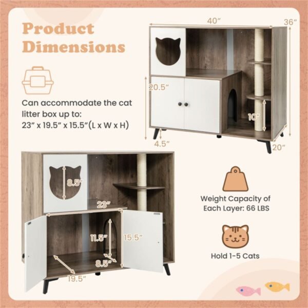 Cat Litter Box Cabinet with Three Scratching Posts and Cat Condo, 40" - image 7 Cat Litter Box Cabinet with Three Scratching Posts and Cat Condo 40" view 7