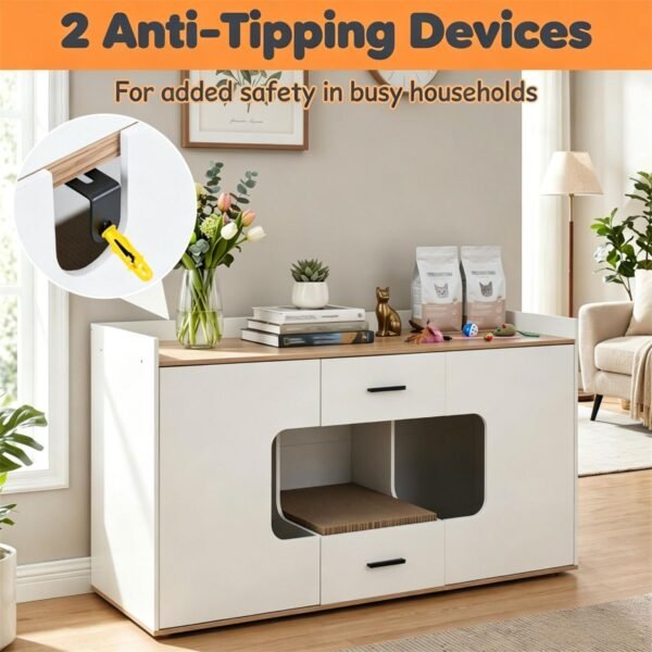 Large Litter Box Enclosure with Storage Drawers and Scratching Board, 55" - image 2 Large Litter Box Enclosure with Storage Drawers and Scratching Board 55" view 2