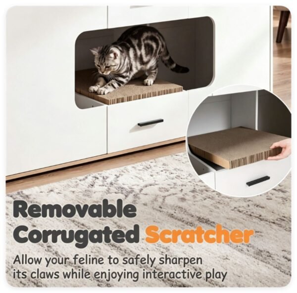 Large Litter Box Enclosure with Storage Drawers and Scratching Board, 55" - image 4 Large Litter Box Enclosure with Storage Drawers and Scratching Board 55" view 4