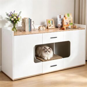 Large Litter Box Enclosure with Storage Drawers and Scratching Board, 55" - image 6 Large Litter Box Enclosure with Storage Drawers and Scratching Board 55" view 6