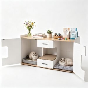 Large Litter Box Enclosure with Storage Drawers and Scratching Board, 55" - image 8 Large Litter Box Enclosure with Storage Drawers and Scratching Board 55" view 8