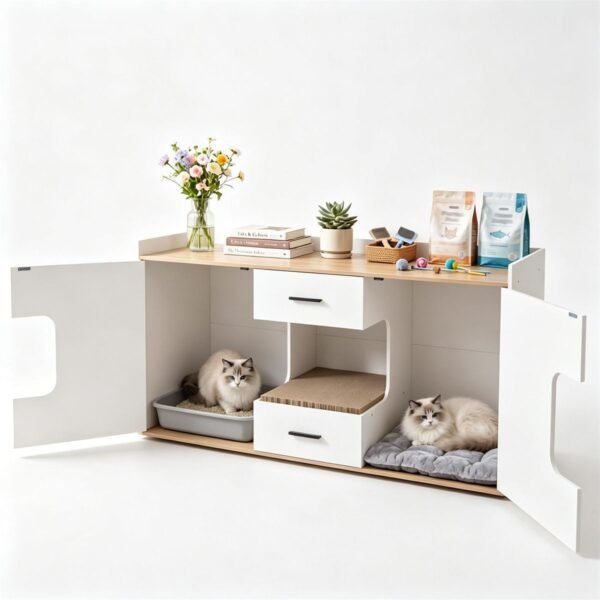 Large Litter Box Enclosure with Storage Drawers and Scratching Board, 55" - image 8 Large Litter Box Enclosure with Storage Drawers and Scratching Board 55" view 8
