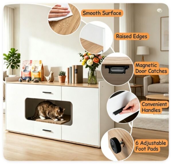 Large Litter Box Enclosure with Storage Drawers and Scratching Board, 55" - image 9 Large Litter Box Enclosure with Storage Drawers and Scratching Board 55" view 9