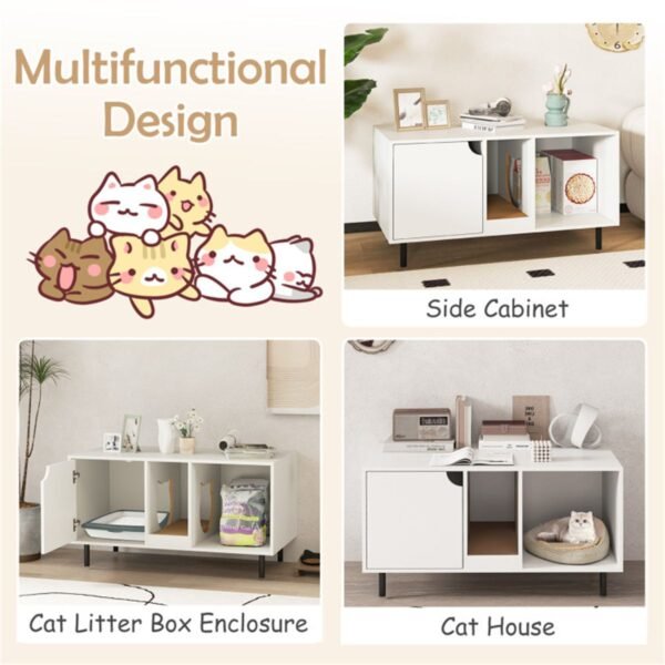 White Double-Room Litter Box Enclosure with Scratching Board and Metal Legs - image 4 White Double-Room Litter Box Enclosure with Scratching Board and Metal Legs view 4