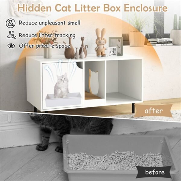White Double-Room Litter Box Enclosure with Scratching Board and Metal Legs - image 8 White Double-Room Litter Box Enclosure with Scratching Board and Metal Legs view 8
