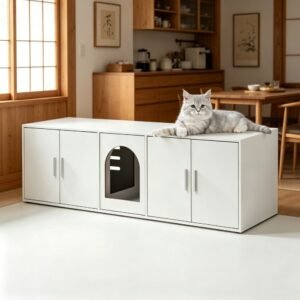 Extra-Wide Wooden Cat Litter Cabinet with Five Doors, 57.9"
